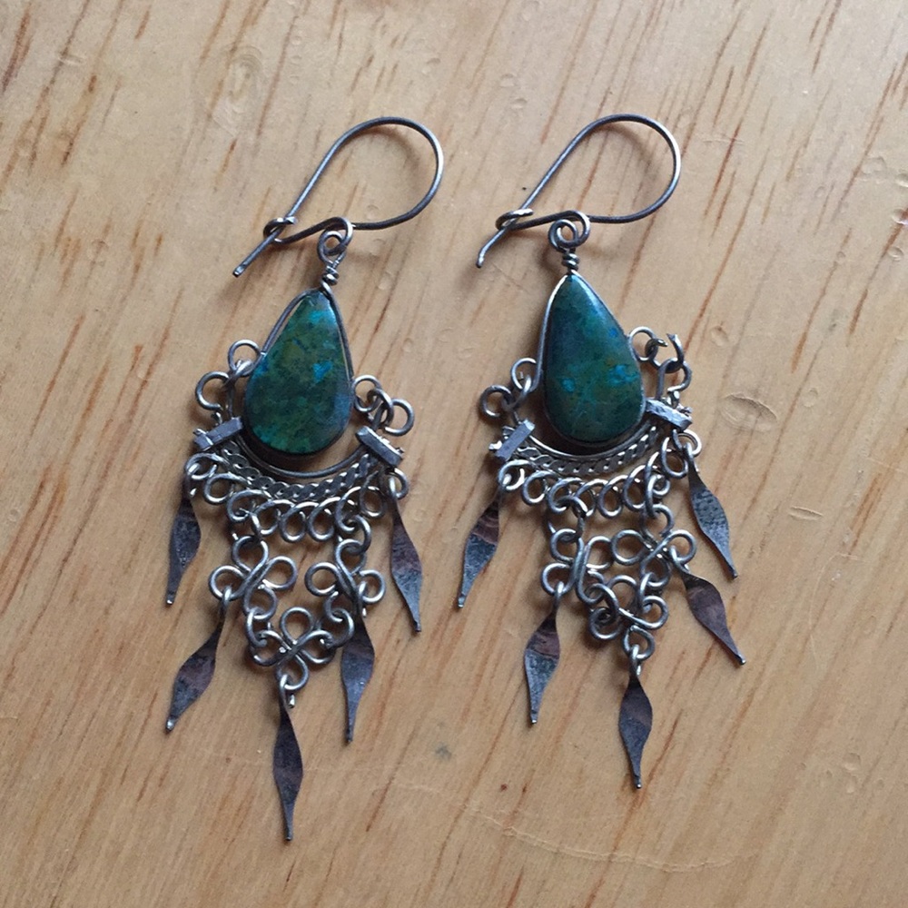 Handmade Gold Chrysocolla Dangles